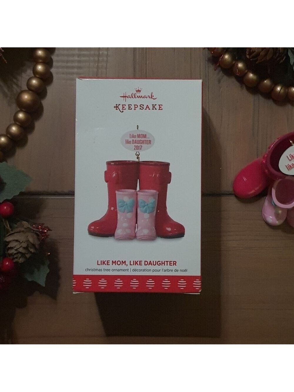 Hallmark Keepsake Ornament "Like Mom, Like Daughter" Pink Boots with Bows 2017